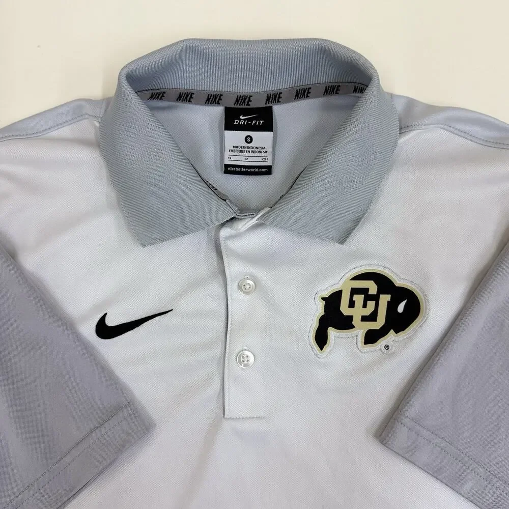 Nike Colorado Buffaloes Dri-FIT Polo Shirt Mens Small White Gray On-Field Golf